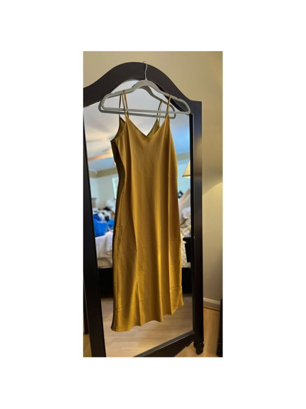 NEW Gold Satin Georgette Fluid Drape Midi Slip Dress S